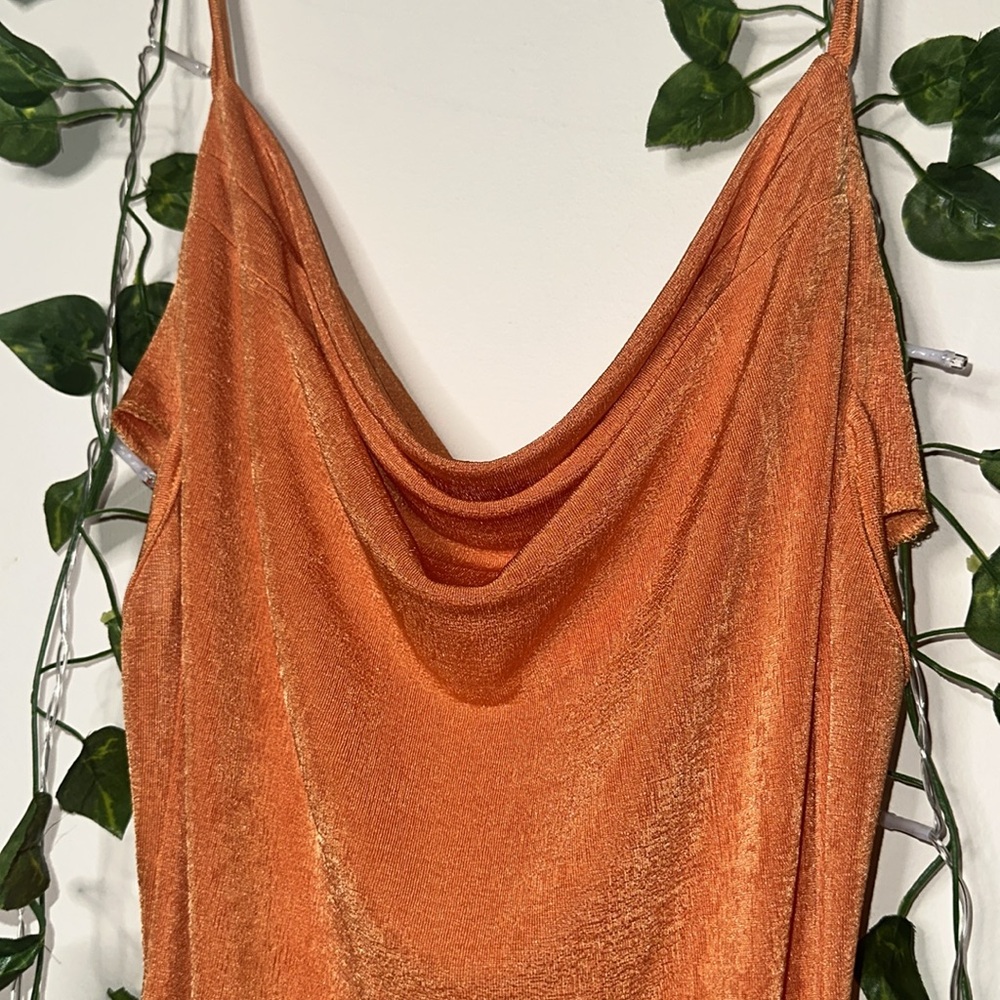 Kollyy Orange Spaghetti Strap Cowlneck Midi Dress NWOT - Picture 6 of 9